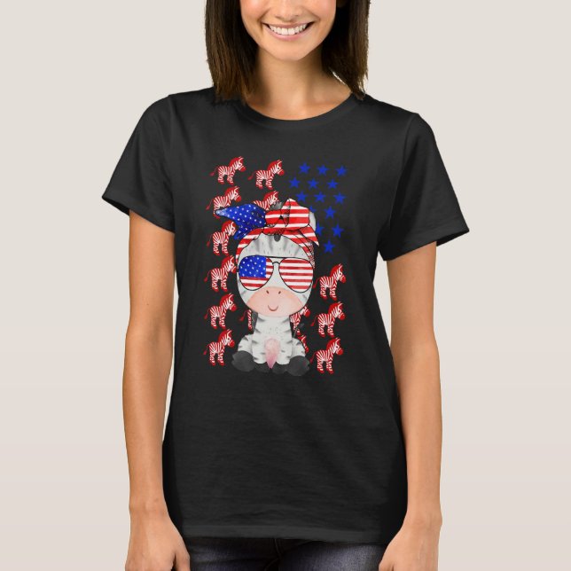 Camiseta Zebra American Flag Zebra Patriótico 4 De Julho (Frente)