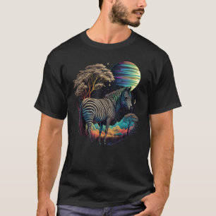 Camiseta Zebra Colorido Realista na Natureza Selvagem em M