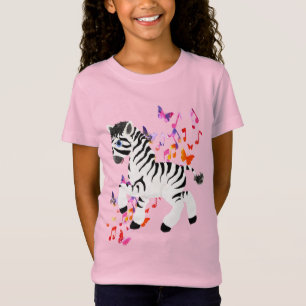 Camiseta Zebra com Notas e Borboletas de Aquarela