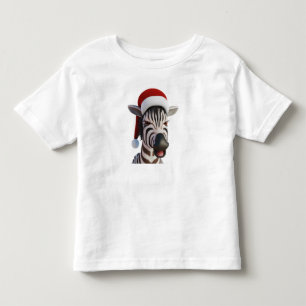 Camiseta Zebra de Natal Animal Divertido Vestindo Chapéu de