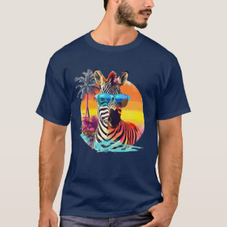 Camiseta Zebra Engraçado com Óculos de Sol Estilo Retro par