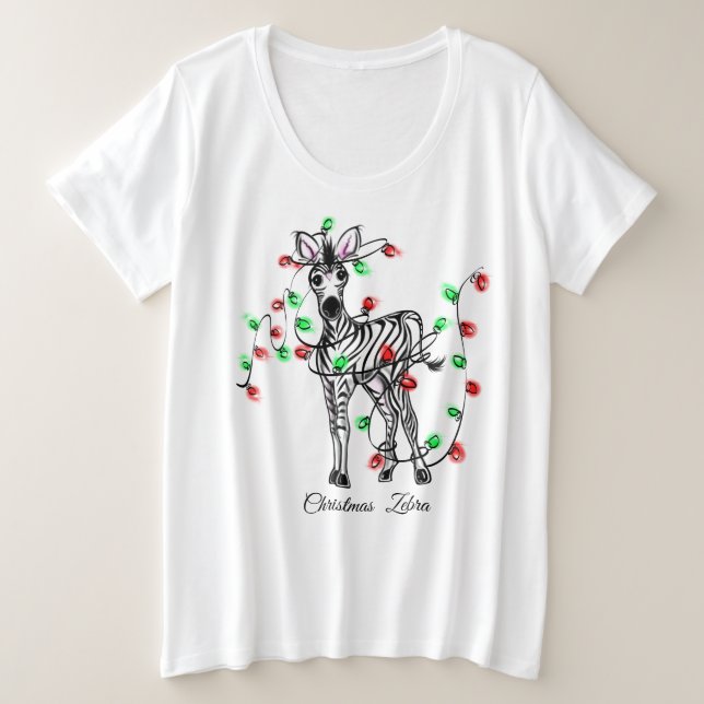 Camiseta Zebra Feriada, vermelha, luz verde de brilho no Na (Frente do Design)