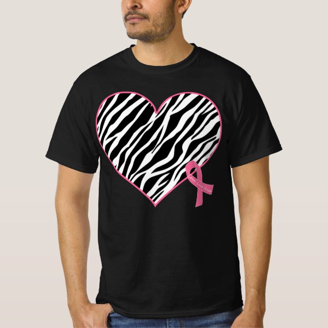 Camiseta Zebra Heart Ribbon Breast Cancer Sensibilização (Frente)