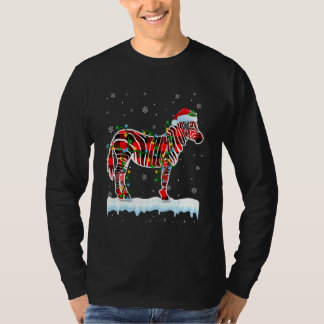 Camiseta Zebra Natal Santa Hat Animais Fofos Xmas Luz