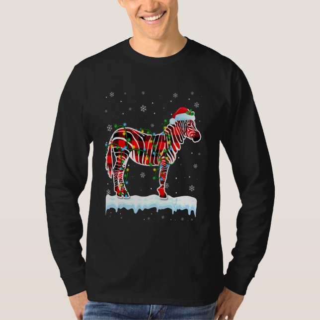 Camiseta Zebra Natal Santa Hat Animais Fofos Xmas Luz (Frente)
