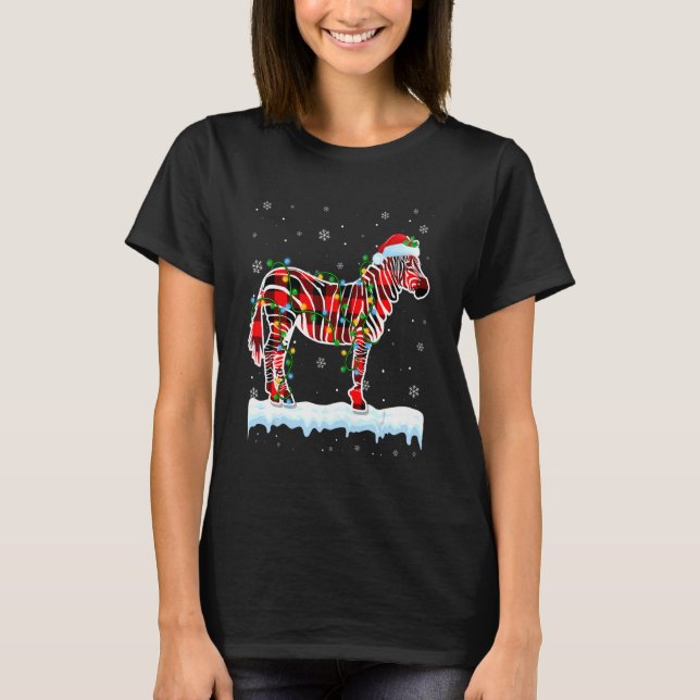 Camiseta Zebra Natal Santa Hat Animais Fofos Xmas Luz (Frente)