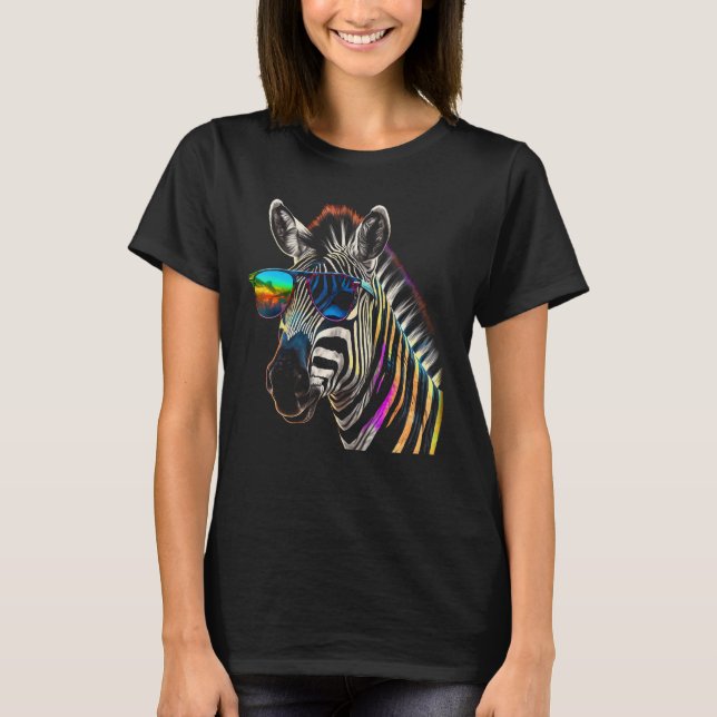 Camiseta Zebra Óculos suntuosos Trabalho de arte Zebra colo (Frente)