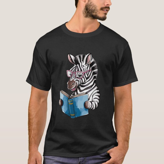 Camiseta Zebra Reading Book Glasses Illustration (Frente)