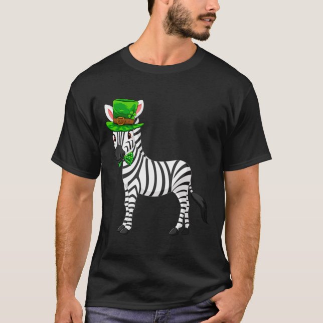 Camiseta Zebra St Patrick S Day With A Leprechaun Hat Long  (Frente)