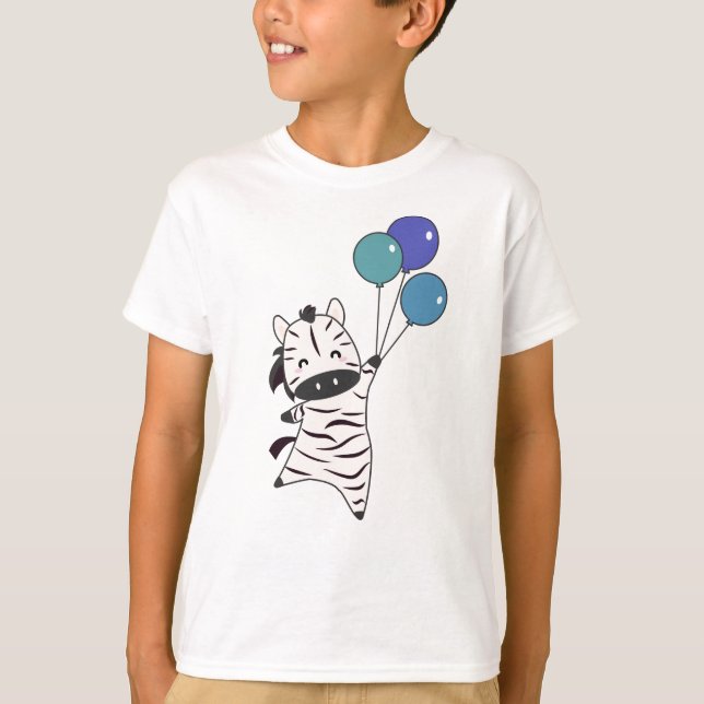 Camiseta Zebra Voa Com Balões Para Cima De Animais Doces (Frente)