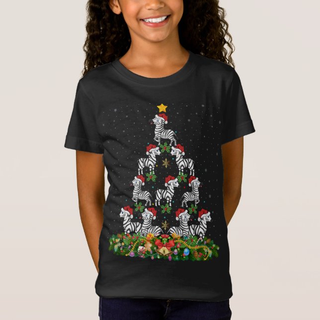 Camiseta Zebra Xmas Tree Gift Santa Hat Zebra Natal (Frente)