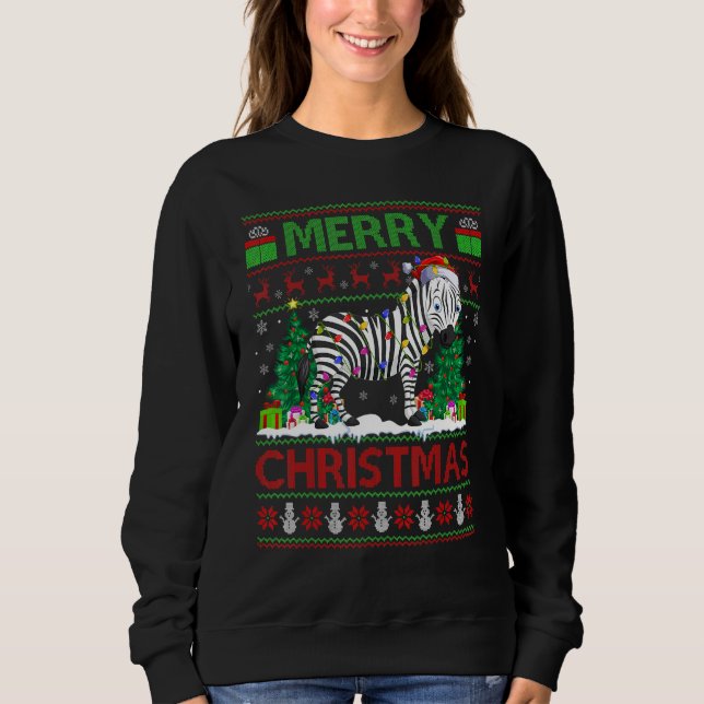 Camiseta Zebra   Xmas Tree Lights Ugly Santa Zebra Christma (Frente)