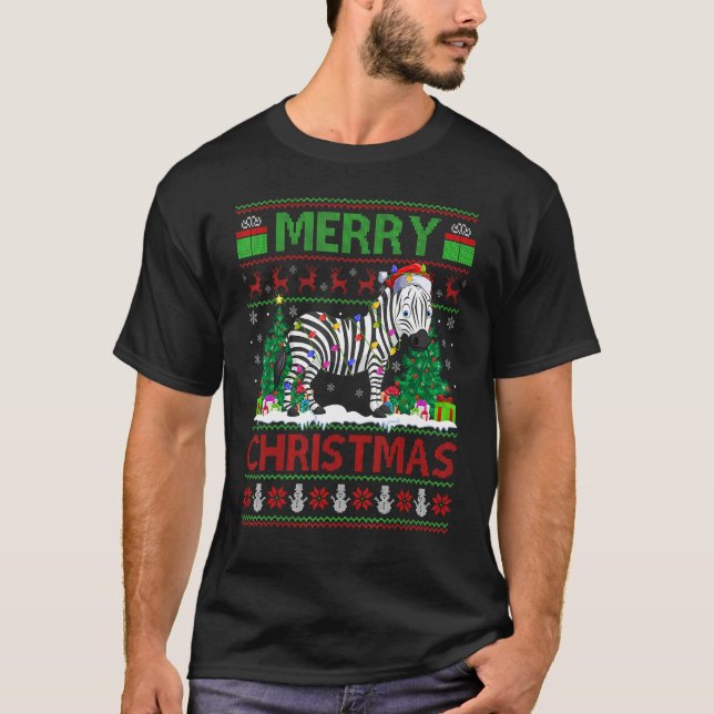 Camiseta Zebra   Xmas Tree Lights Ugly Santa Zebra Christma (Frente)