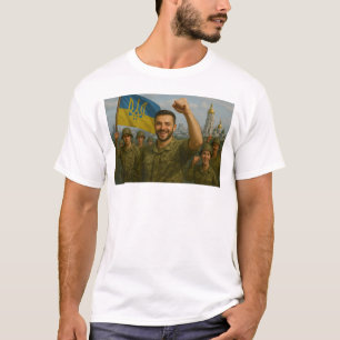 Camiseta Zelensky em Kiev com defensores ucranianos