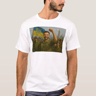 Camiseta Zelensky em Kiev com defensores ucranianos