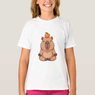 Camiseta Zen Capivara Meditando com Crianças Laranjas