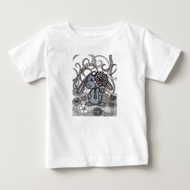 Camiseta Zen Doodle de Coelho Bunny Fofo Desenhado (Frente)