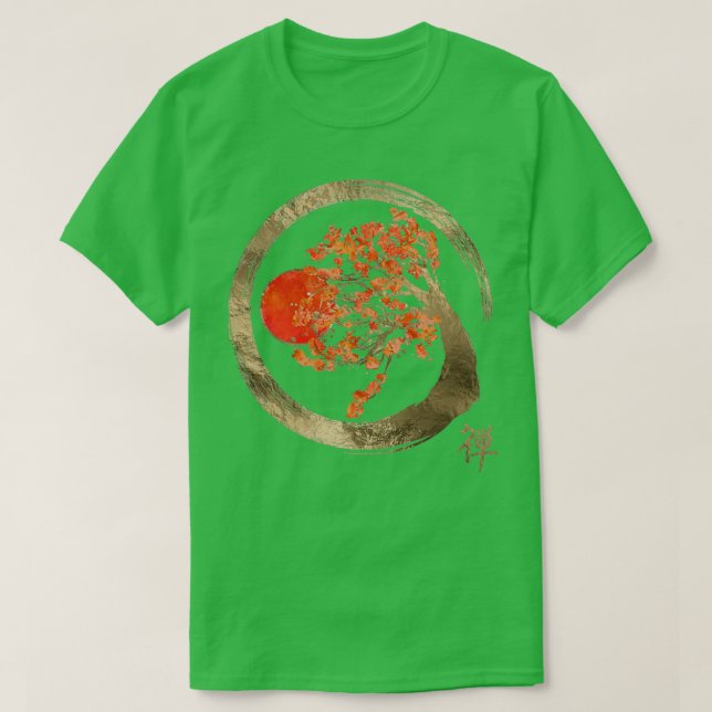 Camiseta Zen Enso Circle and Golden Sakura Tree (Frente do Design)