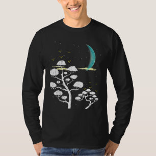 Camiseta Zen Gardening Moon Stars Japonês Cultura Bonsai T