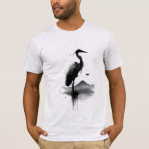 Camiseta Zen Grou de Tinta Japonesa Sumi-e