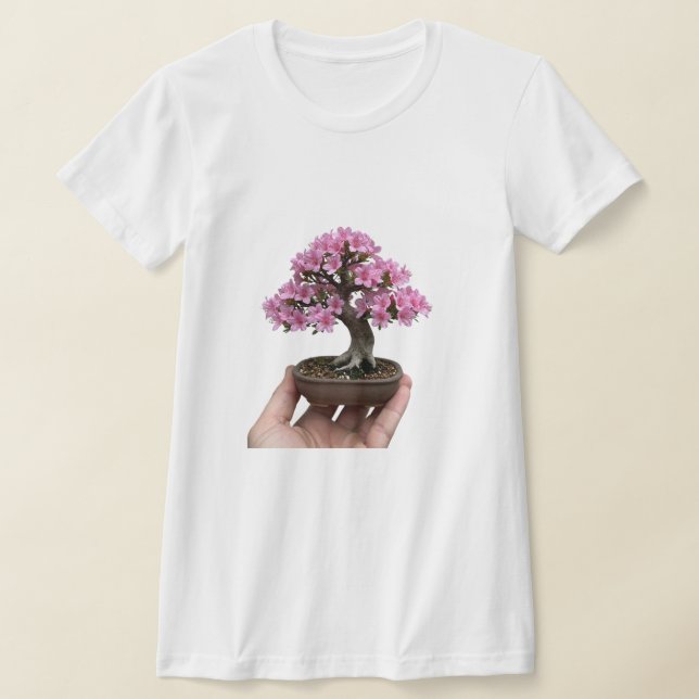 Camiseta Zen in Palm: Miniature Blooming Azalea Bonsai Art (Postura )