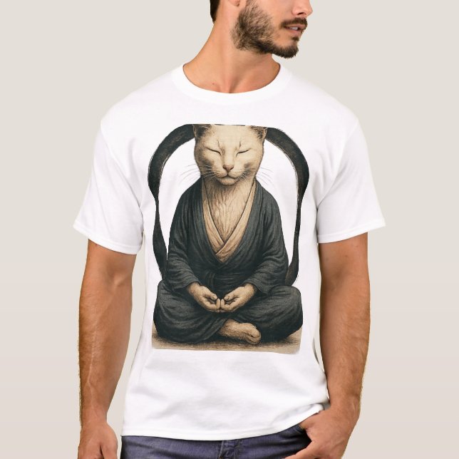 Camiseta Zen Meditating Cat – Enso Circle Mindful Yoga Art  (Frente)