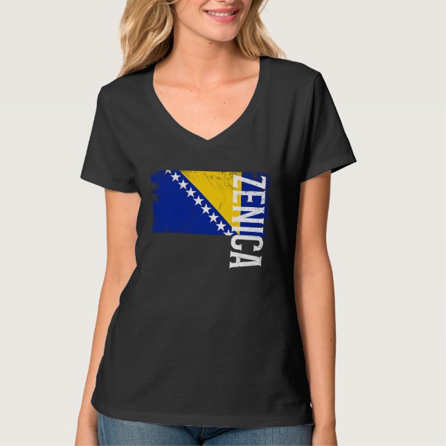 Camiseta Zenica Bosnia Flag For Bosnian Men Women Kids  1 (Frente)
