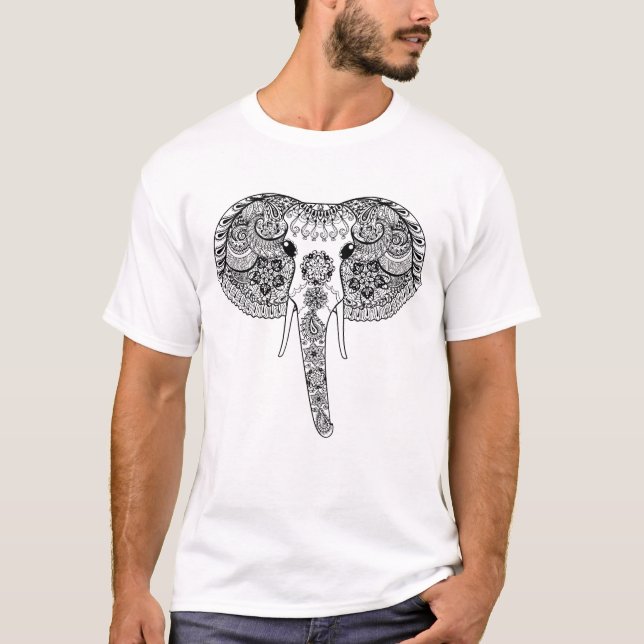 Camiseta Zentangle inspirou o elefante indiano (Frente)