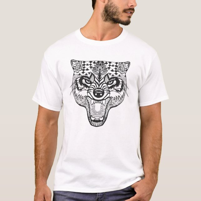 Camiseta Zentangle inspirou o lobo (Frente)