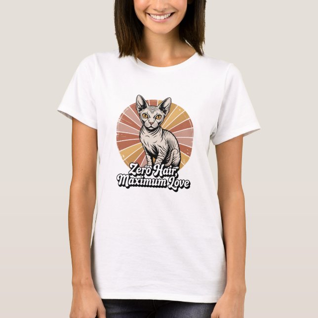 Camiseta Zero Cabelo Amor Máximo Sphynx Retro (Frente)