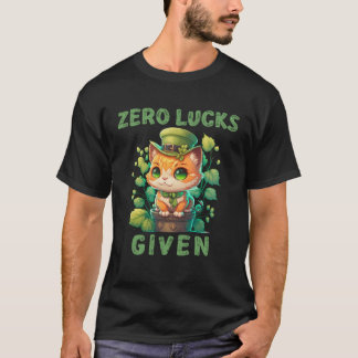 Camiseta Zero Lucks Given  Cute Cat St Patricks Day Party W