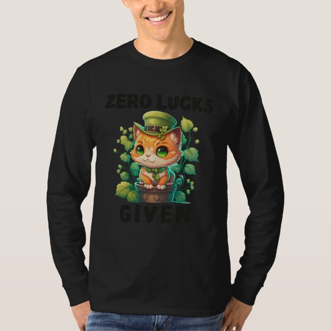 Camiseta Zero Lucks Given  Cute Cat St Patricks Day Party W (Frente)