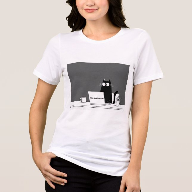 Camiseta Zero Meowtivation Cat – Funny Lazy Work Cartoon (Frente)