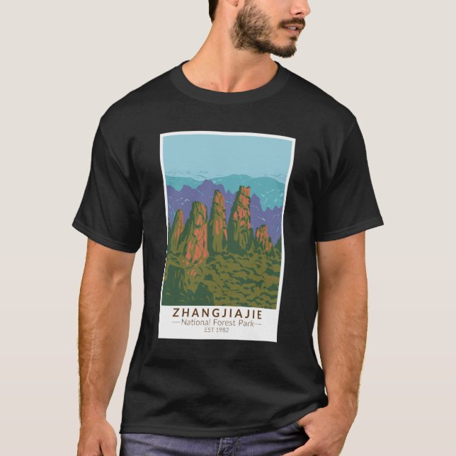 Camiseta Zhangjiajie Floresta Nacional na China, Retro Viag (Frente)