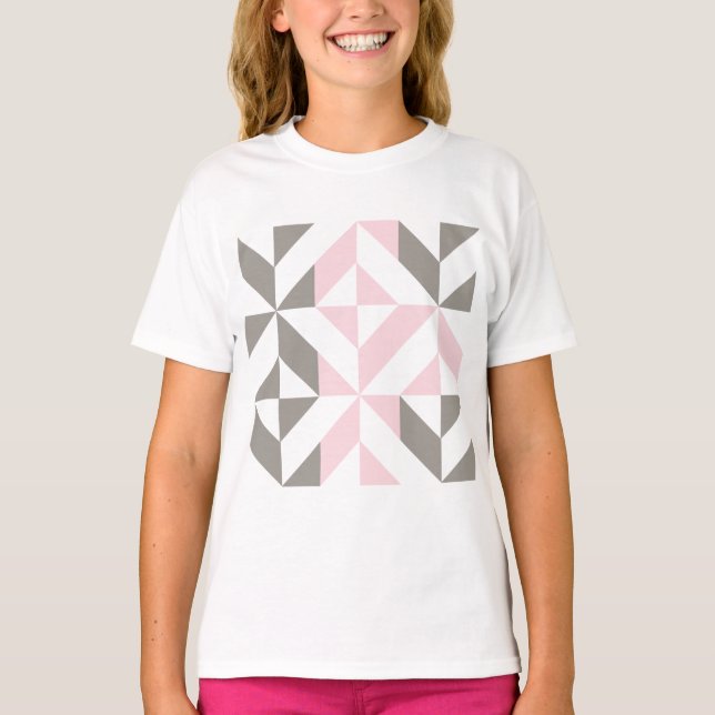 Camiseta ZigZag geométrico, rosa e prata (Frente)