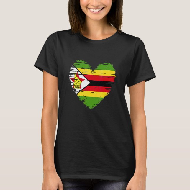 Camiseta Zimbábue Coração Bandeira do Zimbábue Orgulho do Z (Frente)