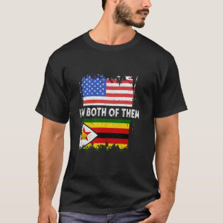 Camiseta Zimbábue Eu Sou Ambos EUA América Bandeira Zimbabu