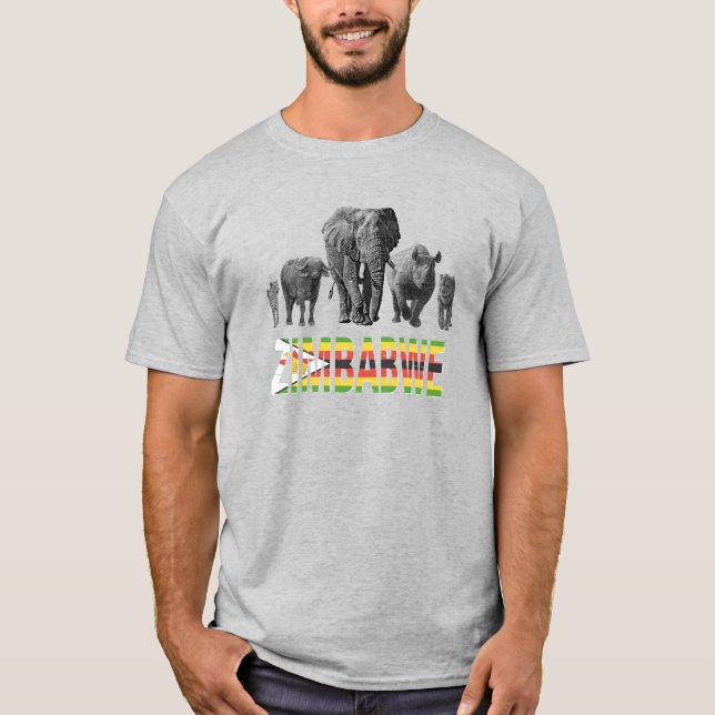 Camiseta Zimbábue Orgulho Grande 5 Vida Selvagem para Fãs d (Frente)
