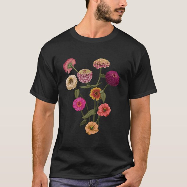 Camiseta Zinnias Felizes Flores Silvestres Estilo Pintado à (Frente)