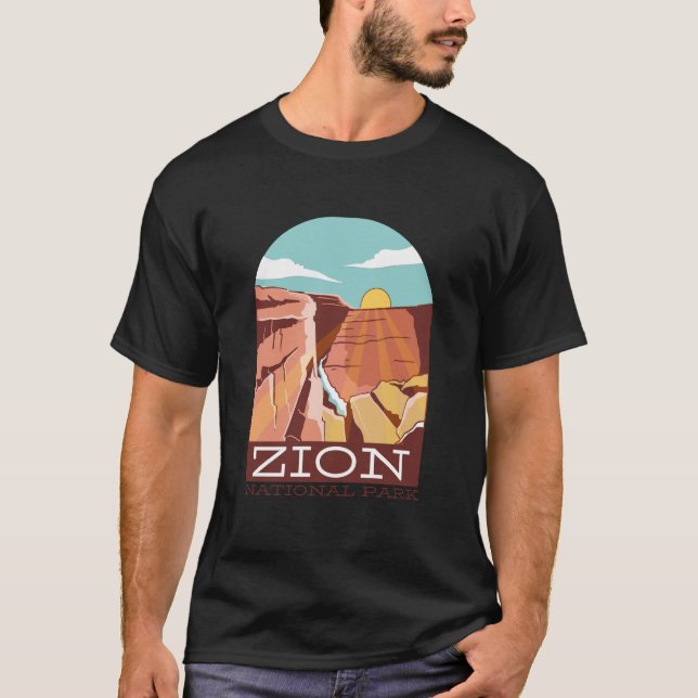 Camiseta Zion National Park USA Skyline Silhouette Outline  (Frente)