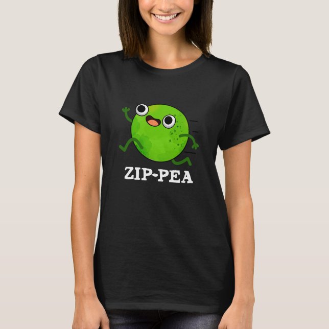Camiseta Zip-pea Engraçado Zippy Pea Pun Dark BG (Frente)