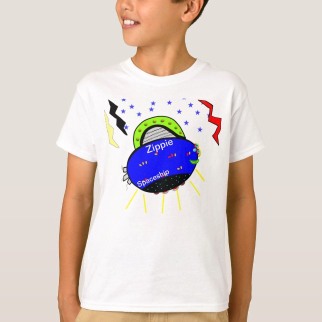 Camiseta Zippie Blue Fish Spaceship e Stars (Frente)