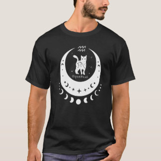 Camiseta Zodiac Aquarius Horoscope Astrology Cat Crescent M