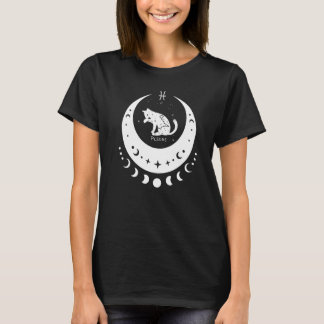Camiseta Zodiac Pisces Horoscope Astrology Sign Cat Crescen