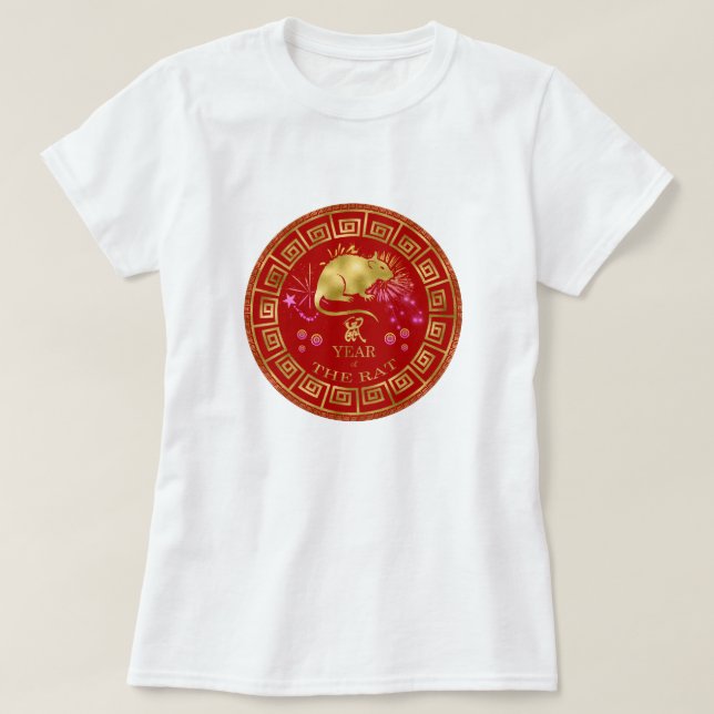 Camiseta Zodiac Rat Red/Dourado ID542 chinês (Frente do Design)