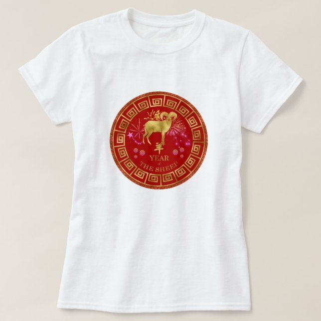 Camiseta Zodiac Sheep Red/Dourado ID542 chinês (Frente do Design)