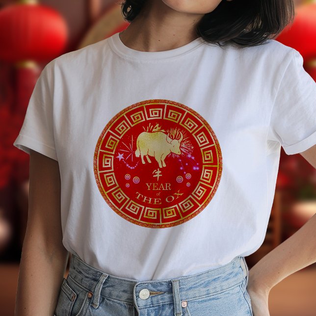 Camiseta Zodíaco Chinês Boi Vermelho/Dourado ID542 (Criador carregado)