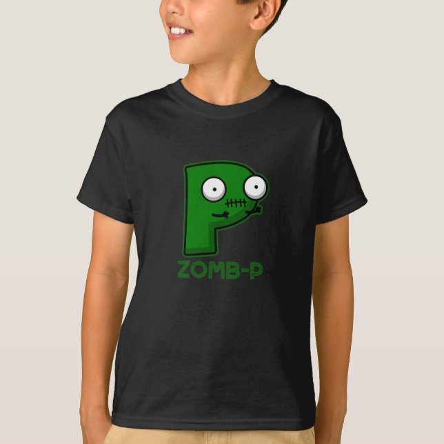 Camiseta Zomb-P Dia de as Bruxas engraçado Zombie Alphabet  (Frente)
