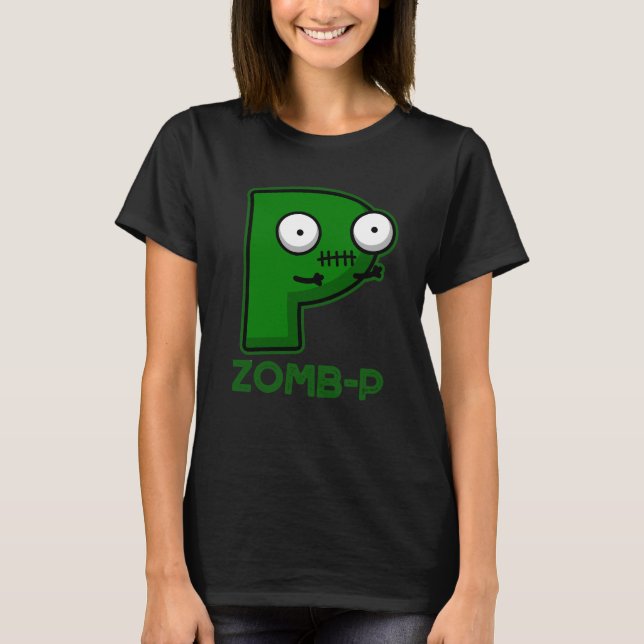 Camiseta Zomb-P Dia de as Bruxas engraçado Zombie Alphabet  (Frente)