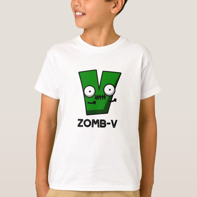 Camiseta Zomb-V Dia de as Bruxas engraçado Zombie Alphabet  (Frente)